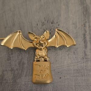 Gold Bat Trick or Treat Brooch